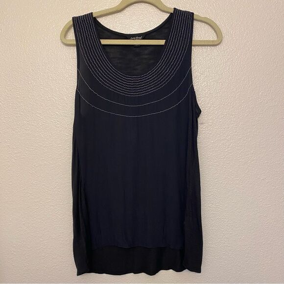 Lucky Brand boho Y2K black 100% viscose sleeveless blouse top romantic goth -M - Picture 2 of 11